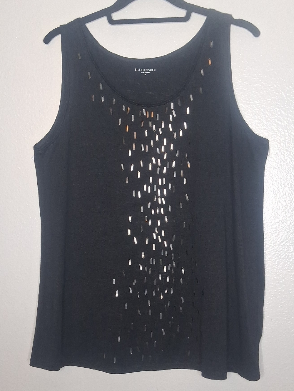 Eileen Fisher Tank Top Linen Jersey Sequin Embellished Scoop Neck Sz M